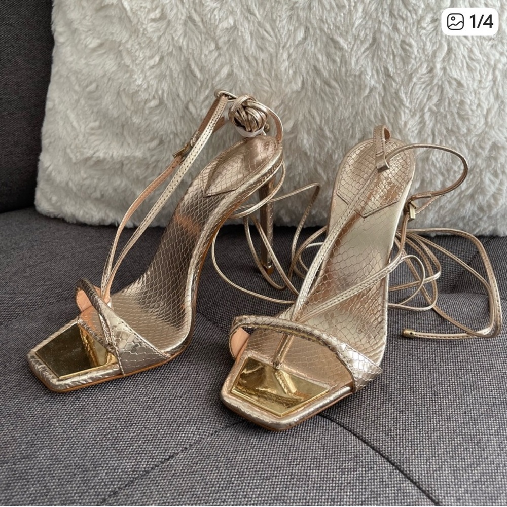 Schutz Gold Strappy Heel.